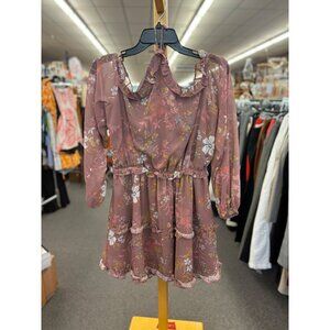 Tularosa Ladies Large Pink Floral Ruffled Mini Dress With Open Back & Tie Detail